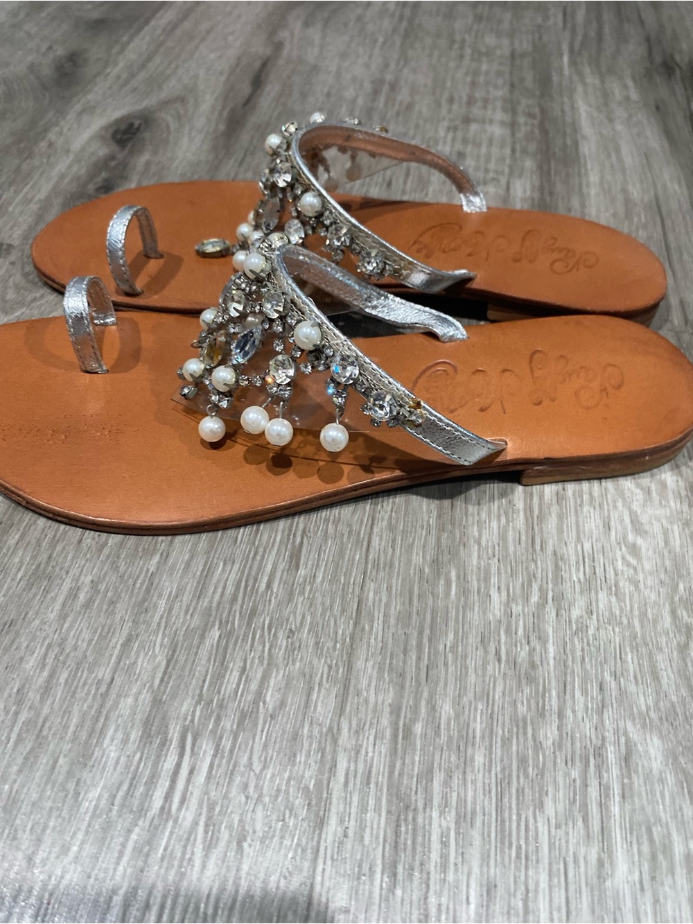 Nordstrom Silver Pearl & Crystal Embellished Toe-Ring Sandals - Picture 4 of 7
